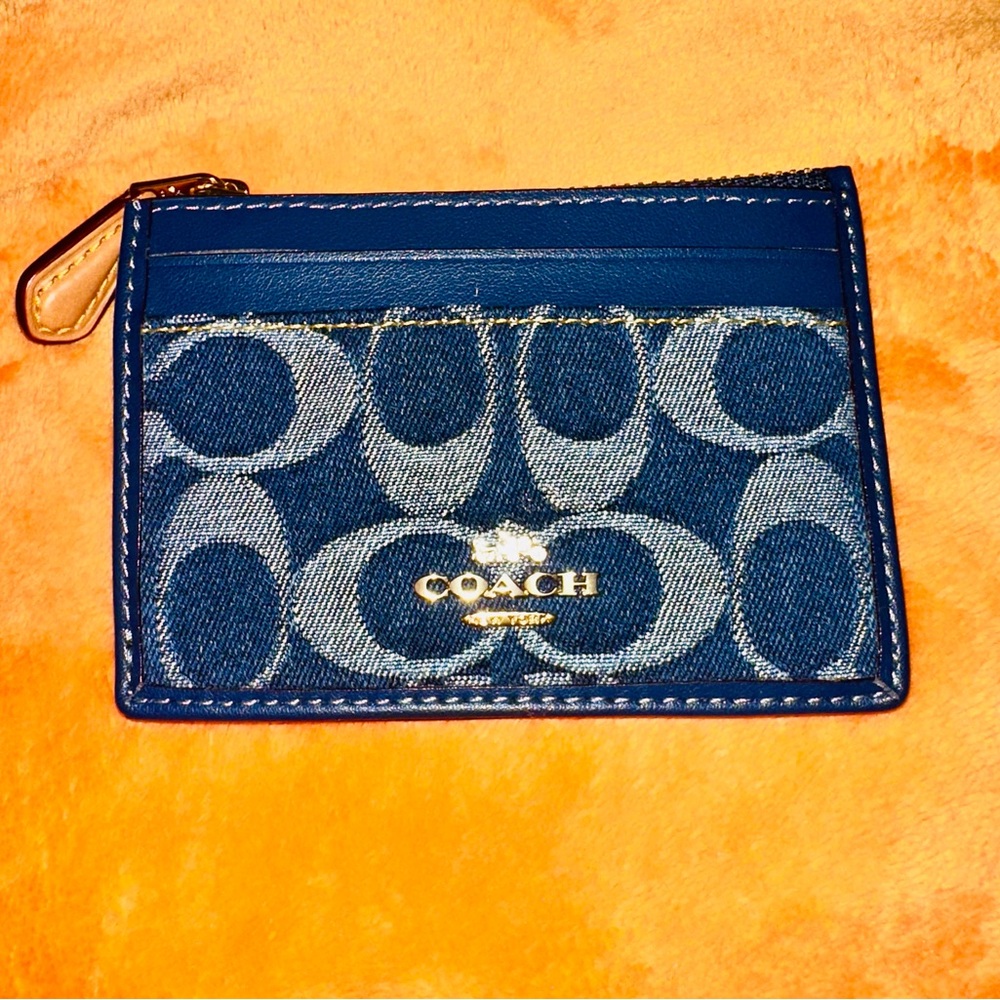 Coach denim/Navy and gold Card Holder